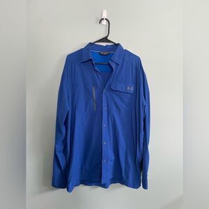 Under Armour Men's Fish Hunter Blue Plaid Long Sleeve Fishing T-Shirt Sz XL